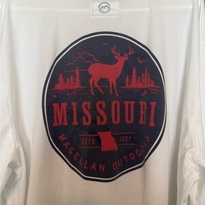 Magellan Outdoors White Long Sleeve with Red Missouri Graphic